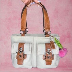 Coach SoHo Double Pocket Vintage Shoulder Bag in Rare Color White and Tan